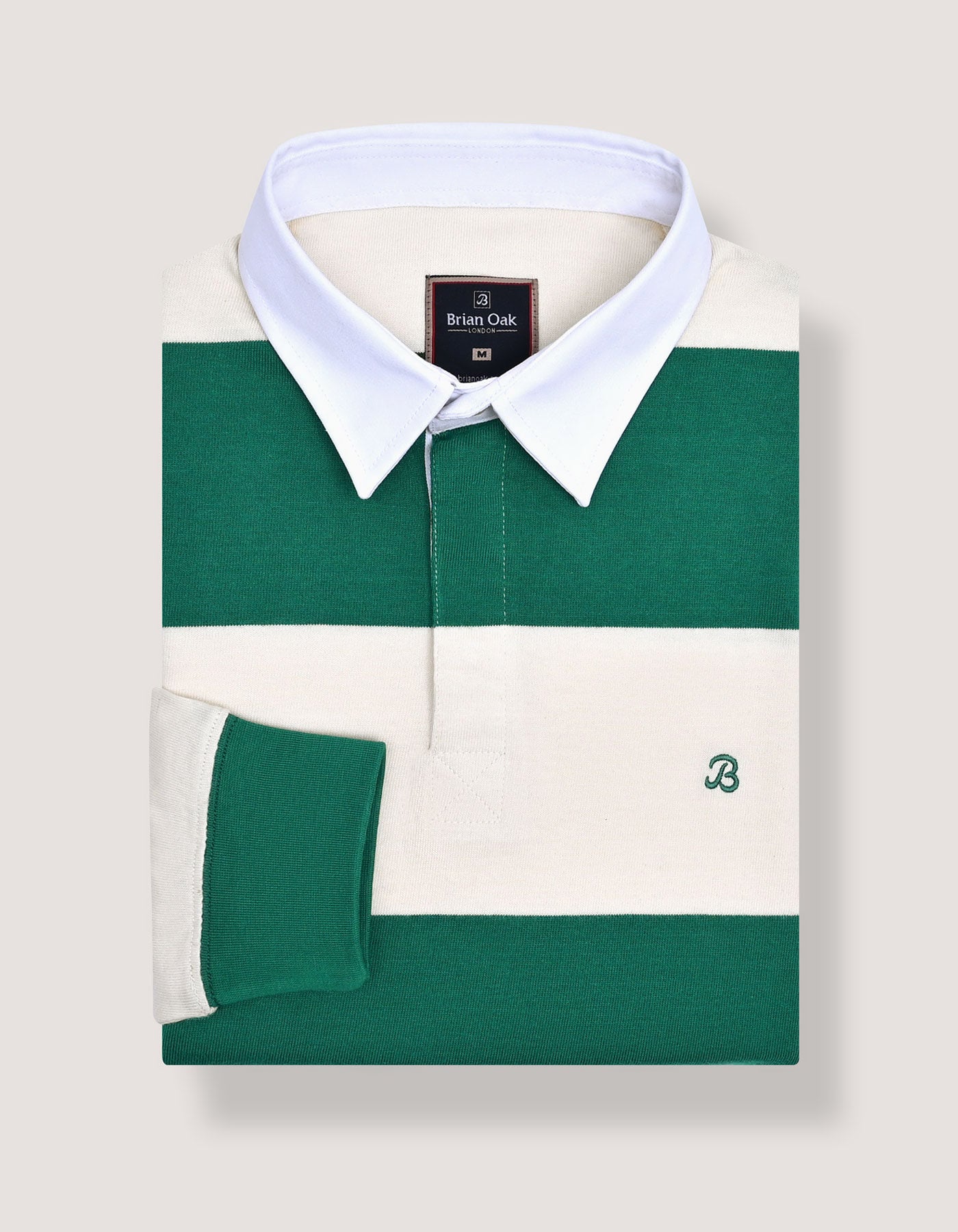 Off White & Green Relaxed Fit Striped Rugby Shirt