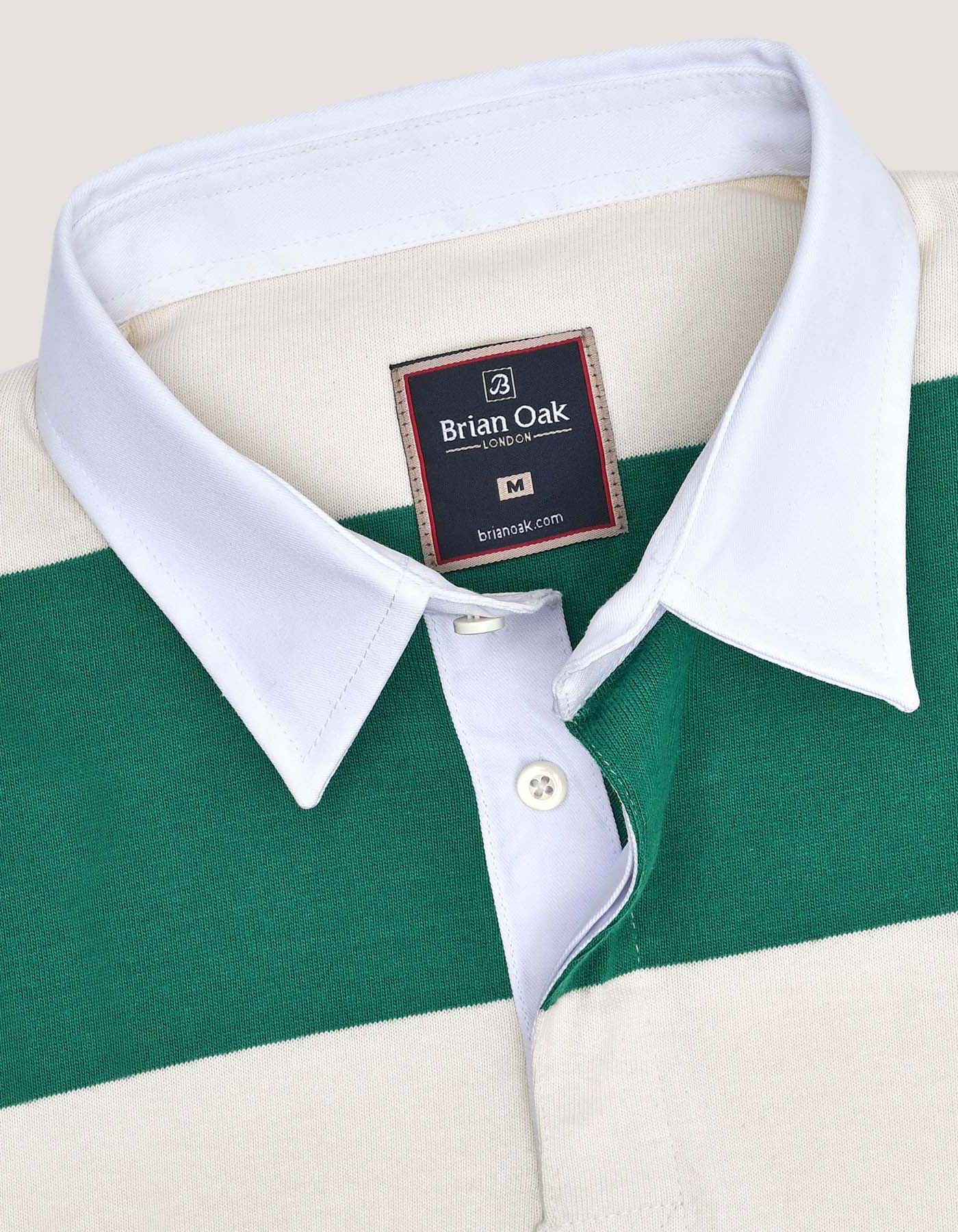 Off White & Green Relaxed Fit Striped Rugby Shirt