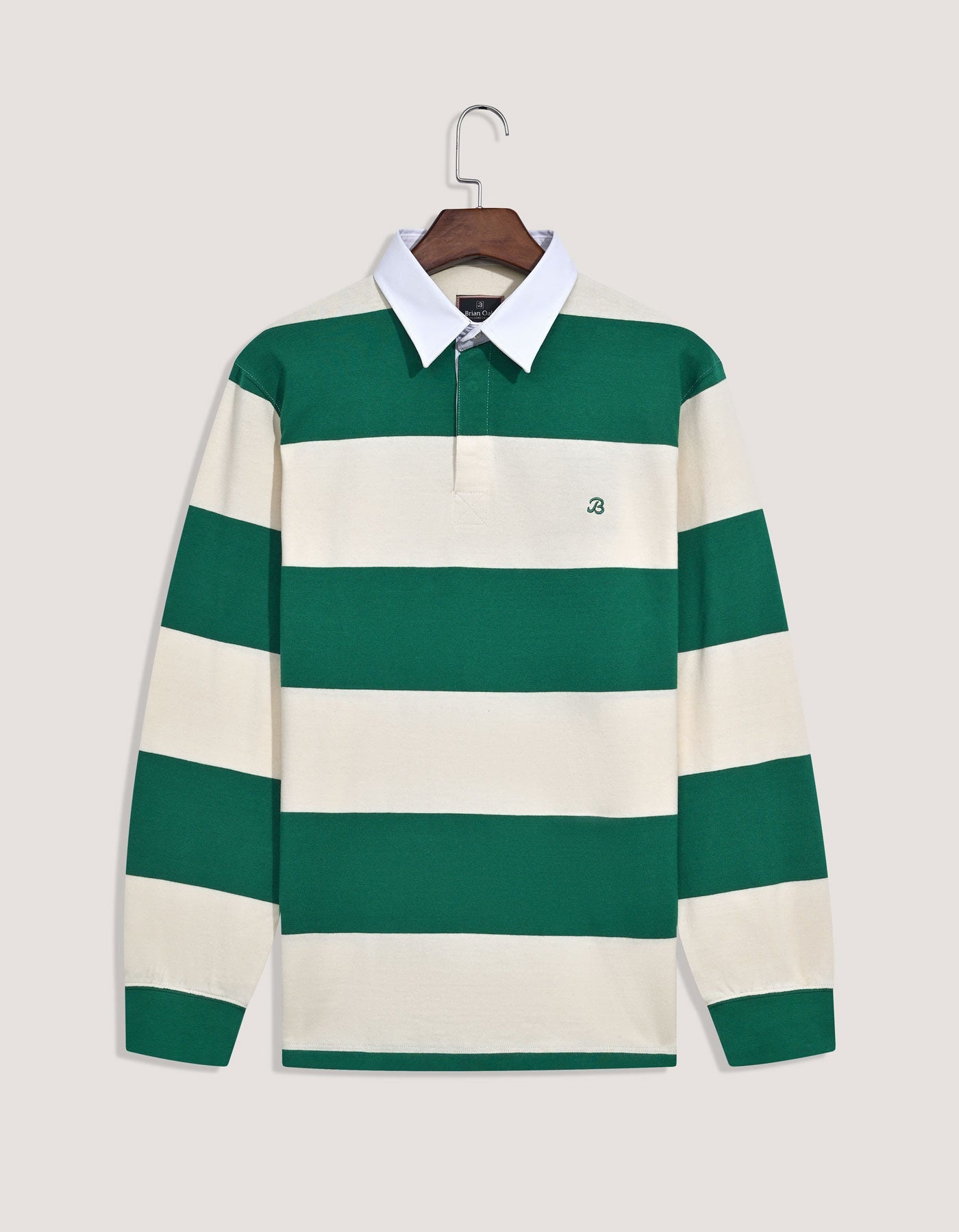 Off White & Green Relaxed Fit Striped Rugby Shirt