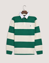 Off White & Green Relaxed Fit Striped Rugby Shirt