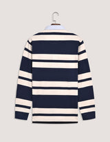 Navy Relaxed Fit Rugby Shirt with Cream Stripes