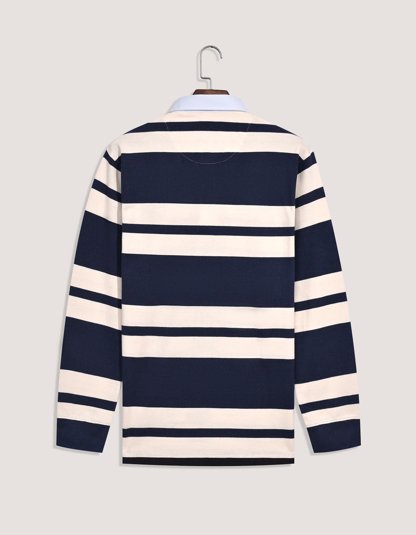 Navy Relaxed Fit Rugby Shirt with Cream Stripes