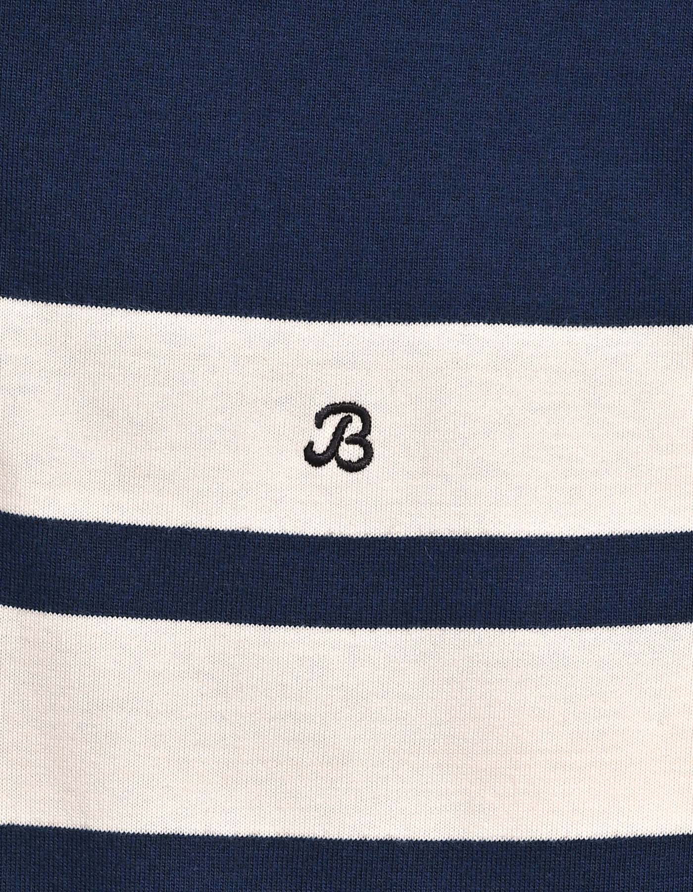 Navy Relaxed Fit Rugby Shirt with Cream Stripes