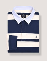 Navy Relaxed Fit Rugby Shirt with Cream Stripes