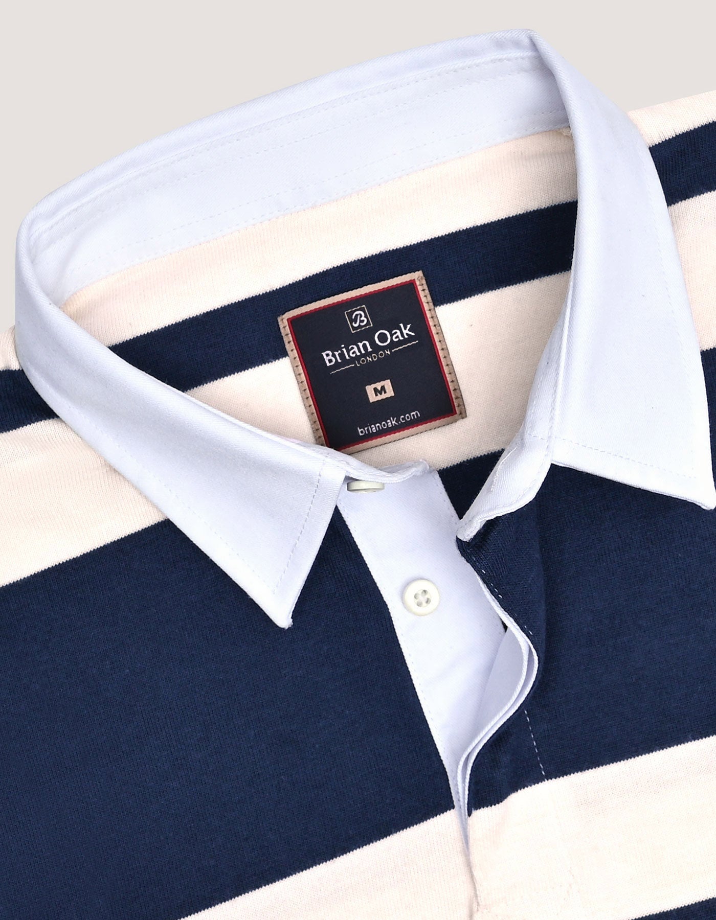 Navy Relaxed Fit Rugby Shirt with Cream Stripes