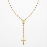 Tricolor Rosary-Style Gold Necklace