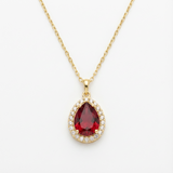 Ruby Glow Teardrop Gold Necklace