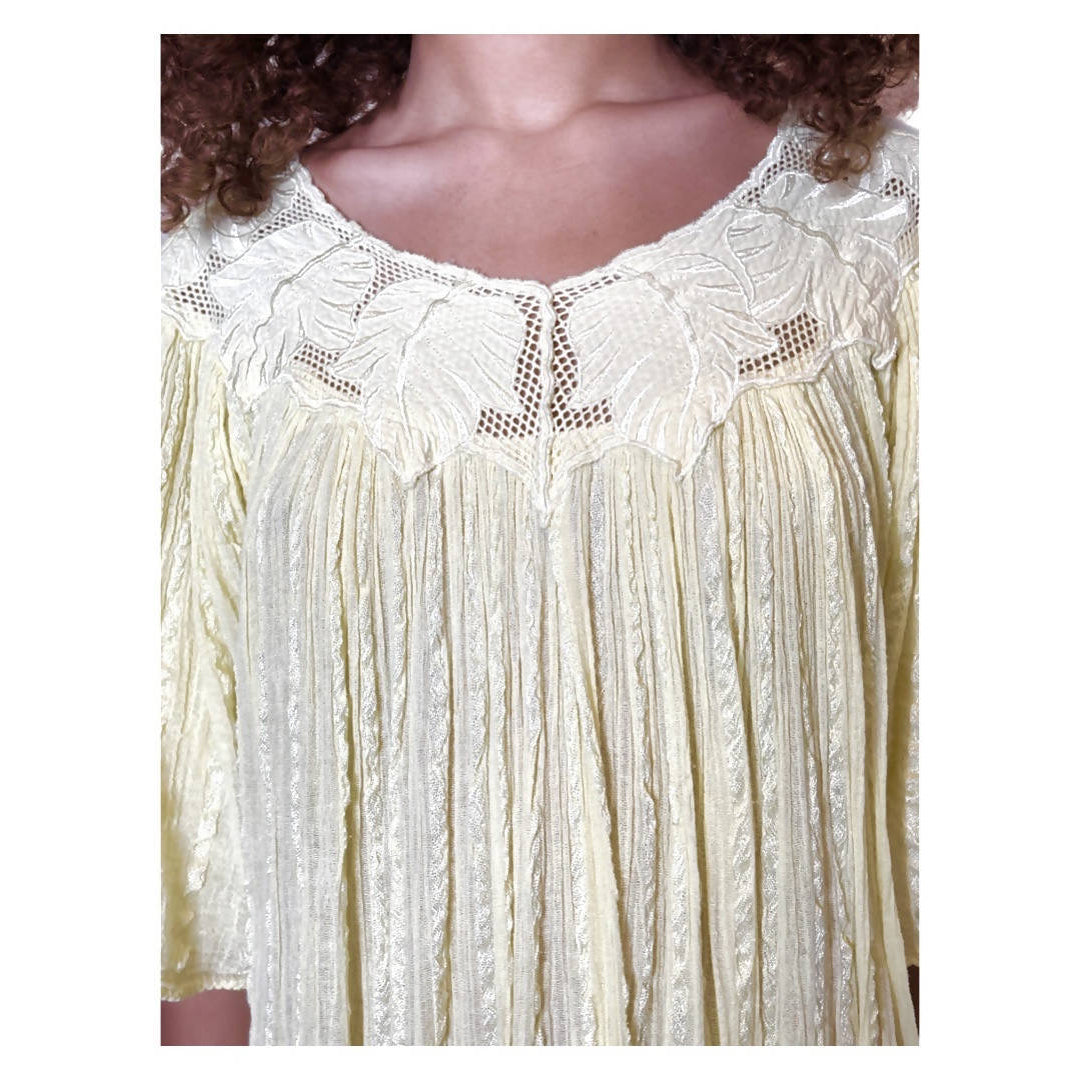 Original 1970's Vintage Cheesecloth Yellow Dress UK 8 - 12