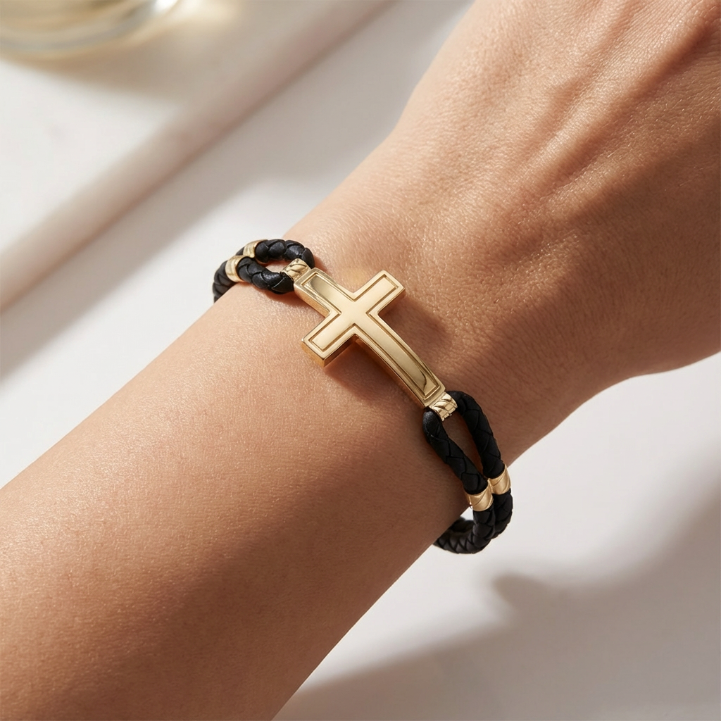 Sleek Cross Braided Gold Bracelet