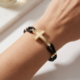 Sleek Cross Braided Gold Bracelet