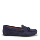 Women's Tasselled Driving Loafers Full Rubber Sole, navy blue suede