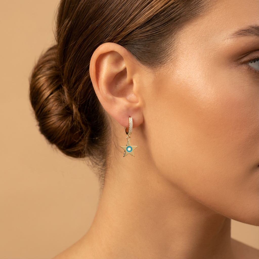 Star Charm Pavé Hoop Earrings