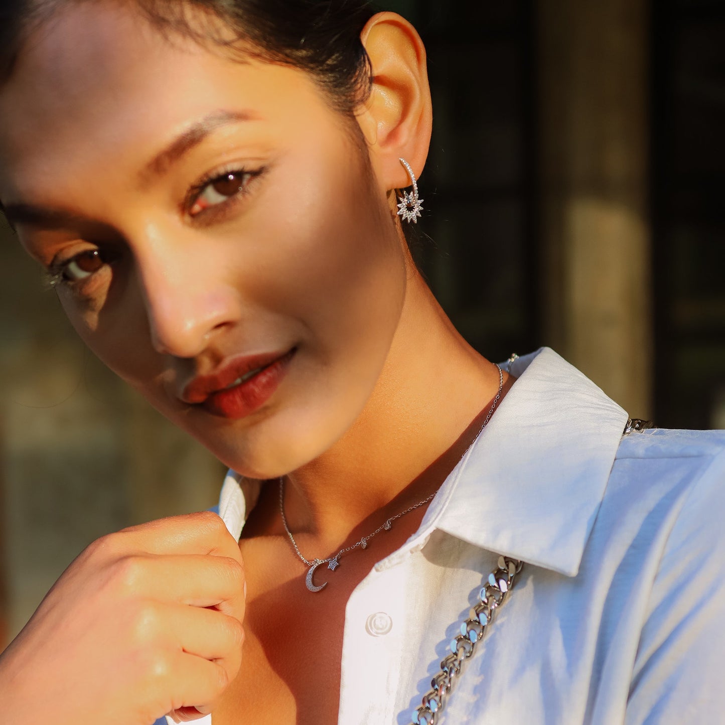 Ariya Moon & Star Charm Necklace | Silver