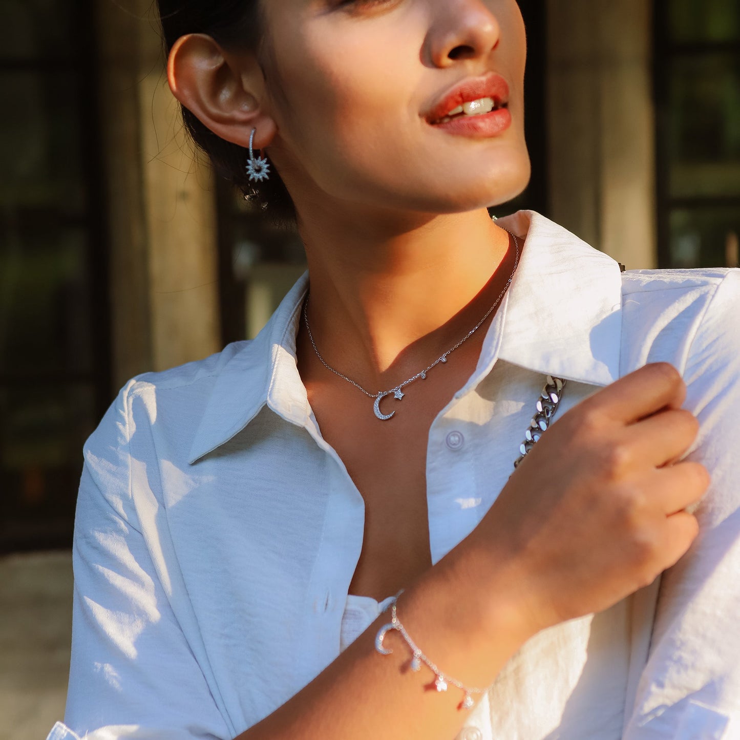 Ariya Moon & Star Charm Necklace | Silver