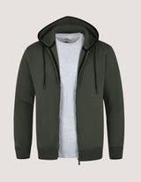 Plain Moss Full Zip Fleece Hoodie
