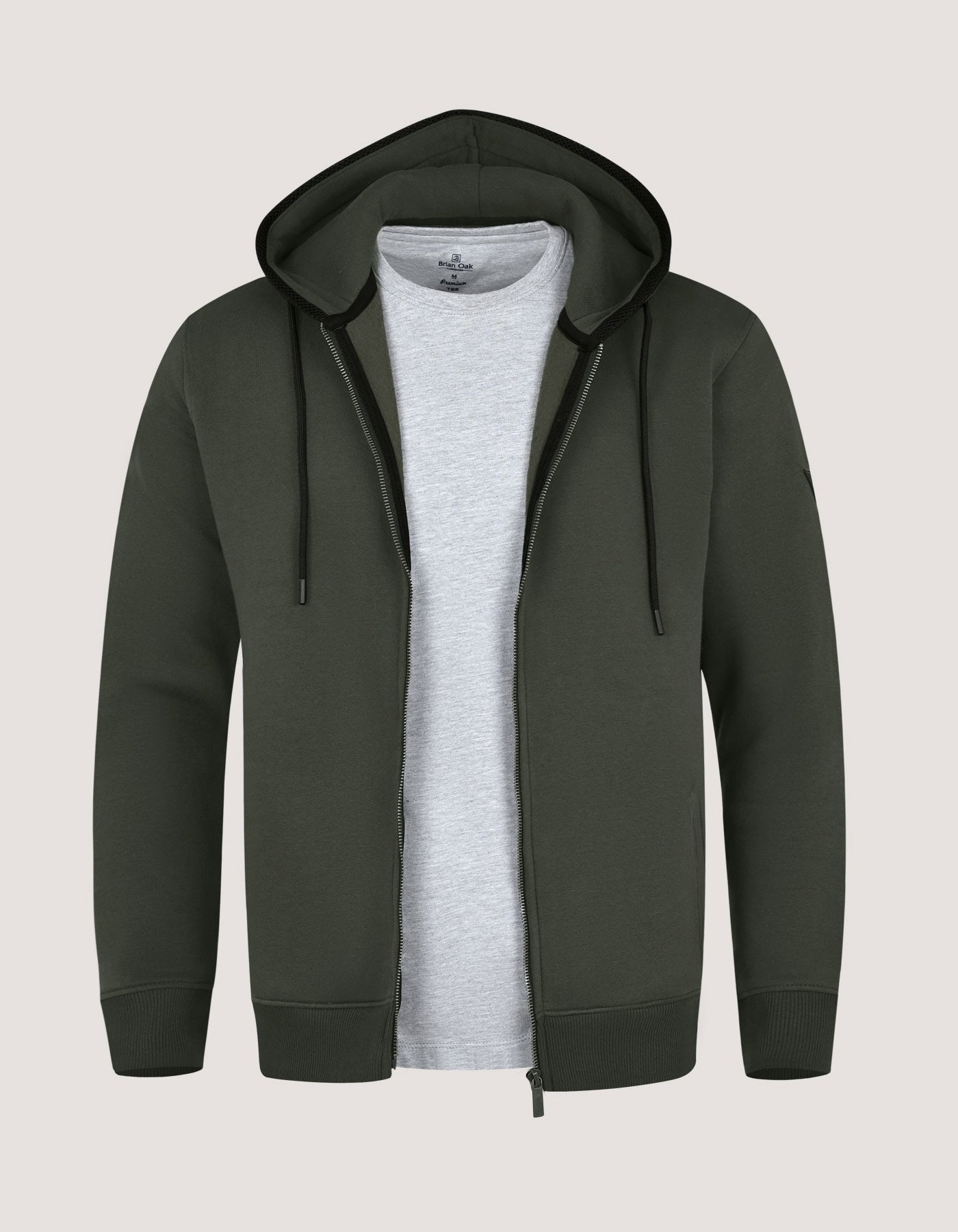 Plain Moss Full Zip Fleece Hoodie