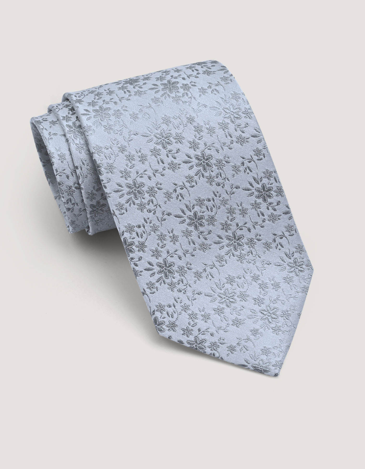 Silver Floral Silk Tie