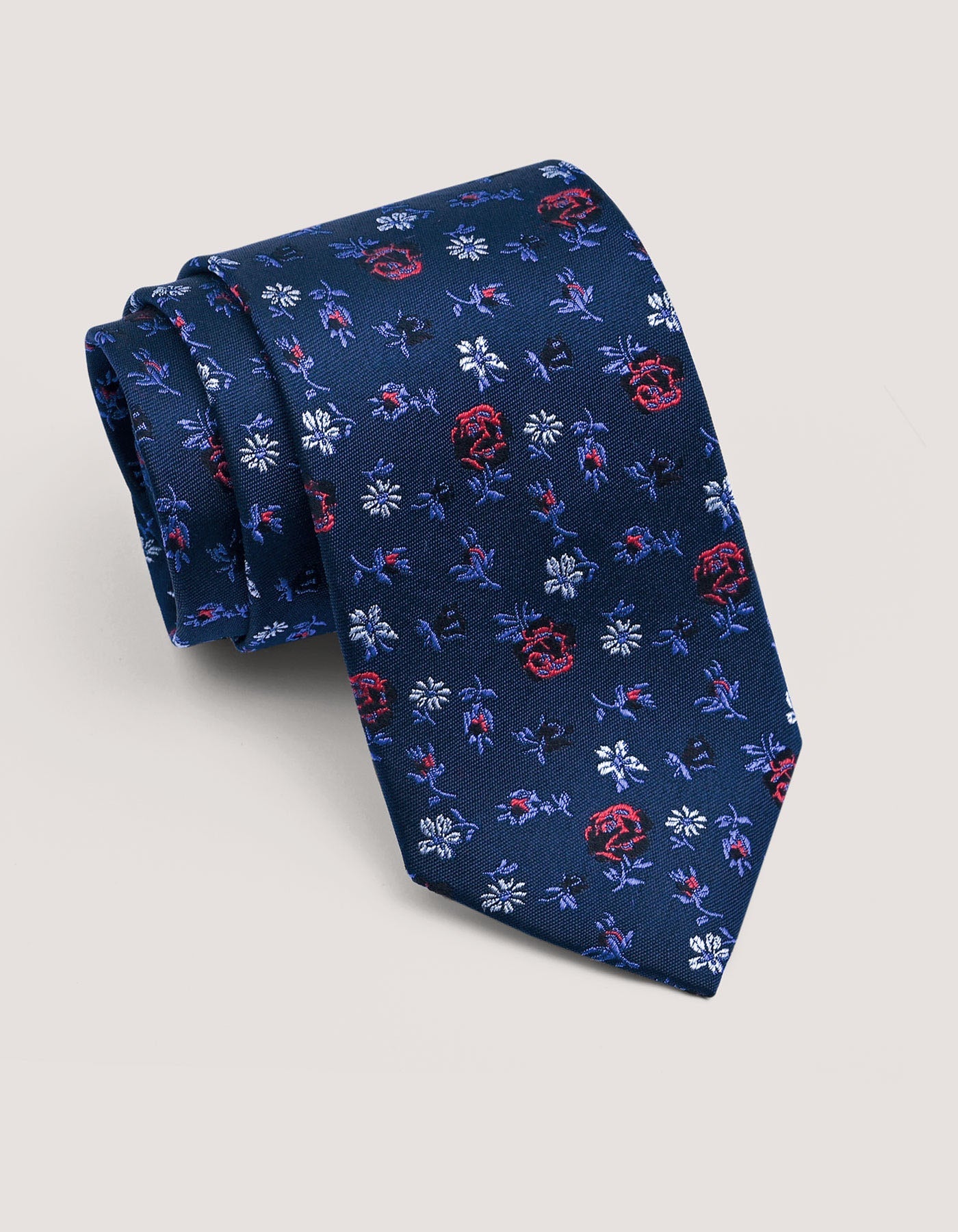 Navy and Blue Designer Floral Silk Tie