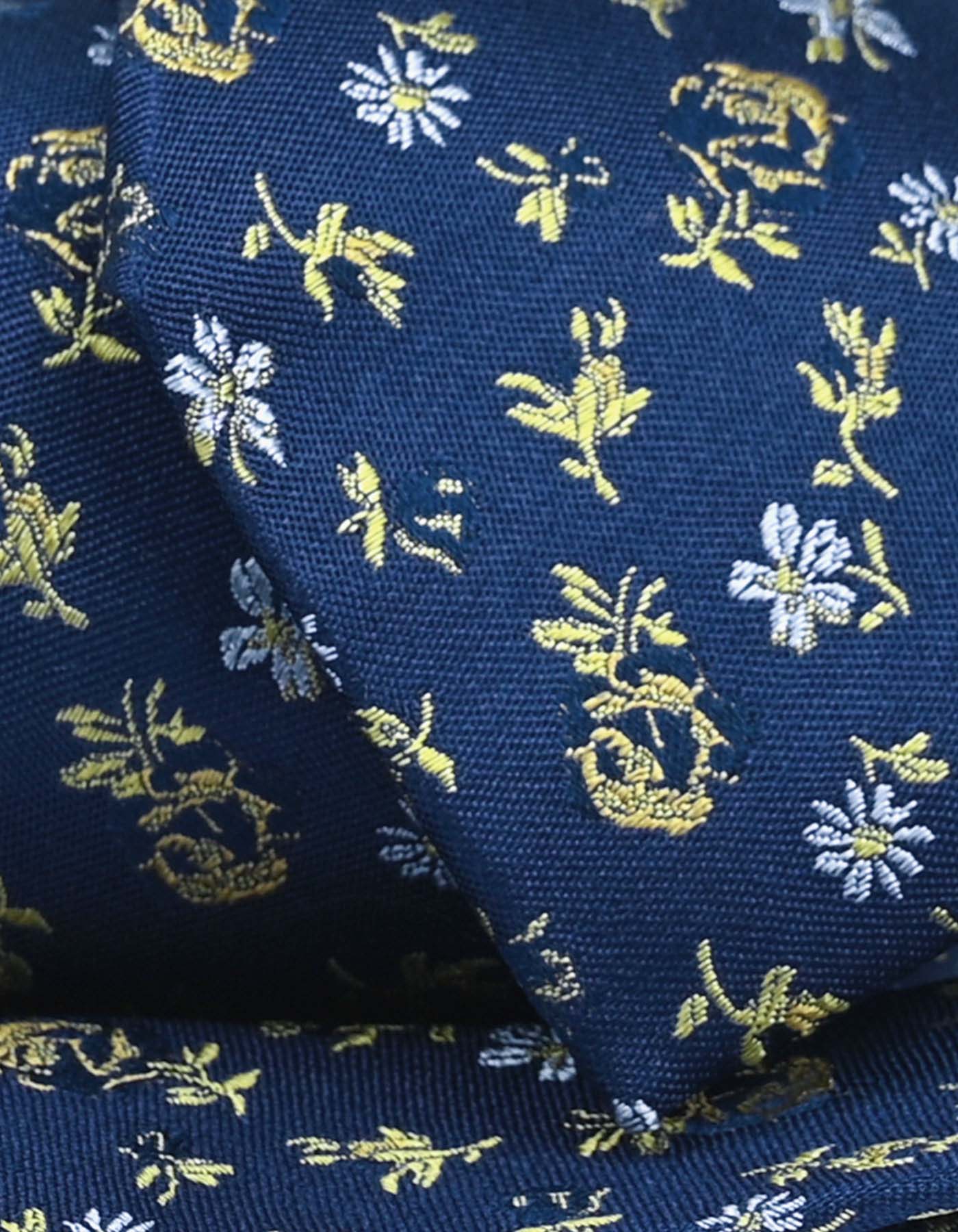 Navy and Golden Yellow Floral Silk Tie