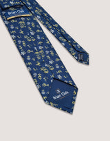 Navy and Golden Yellow Floral Silk Tie