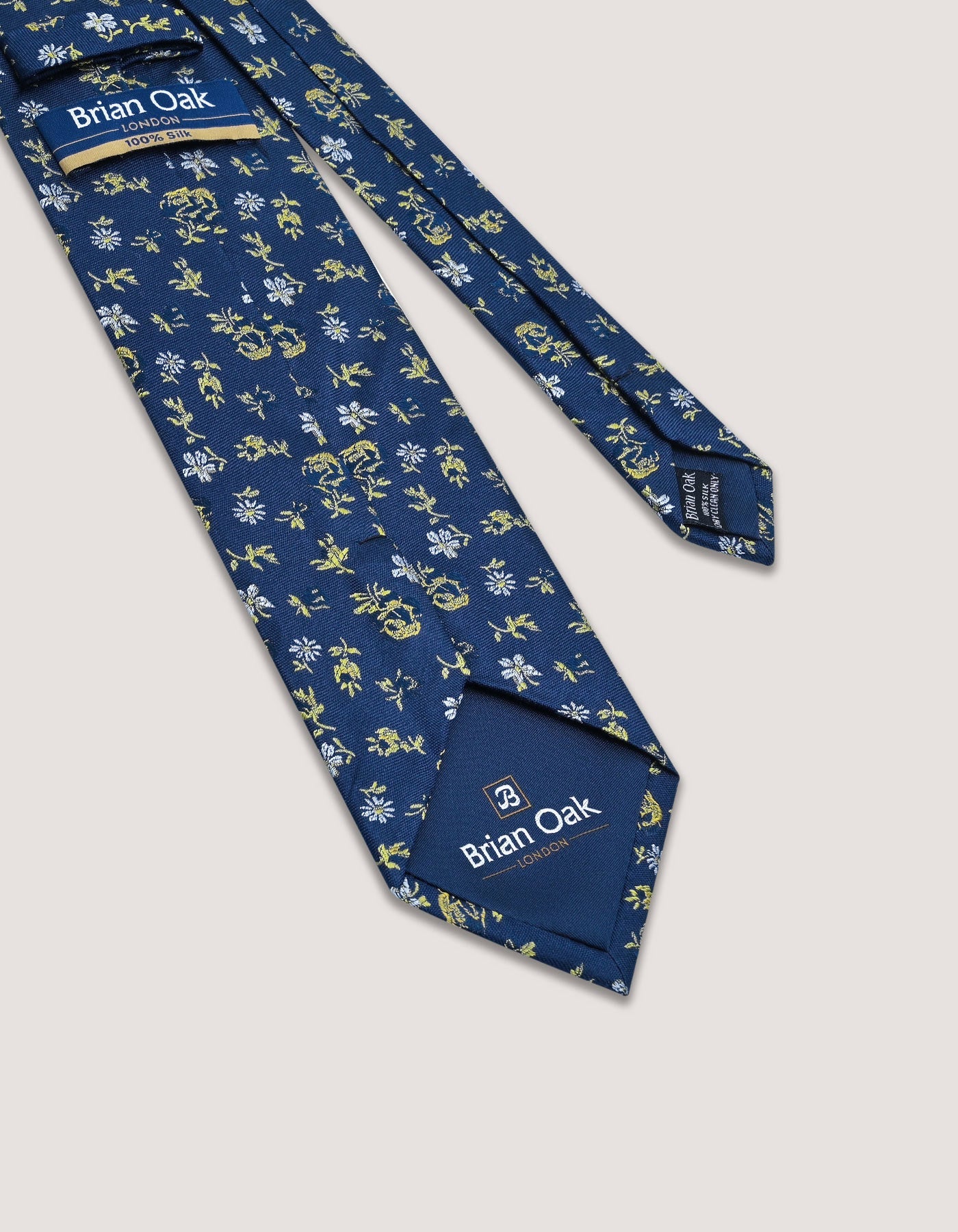 Navy and Golden Yellow Floral Silk Tie