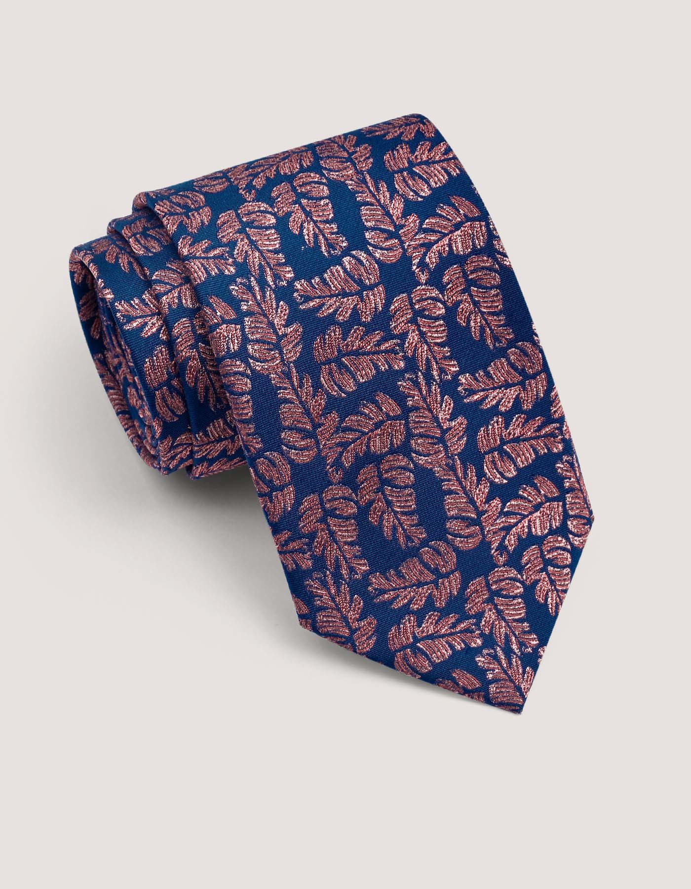 Copper and Navy Floral Print Tie