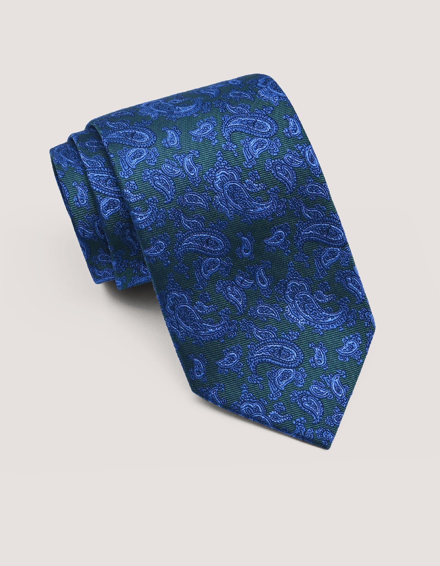 Forest Green and Blue Paisley Silk Tie