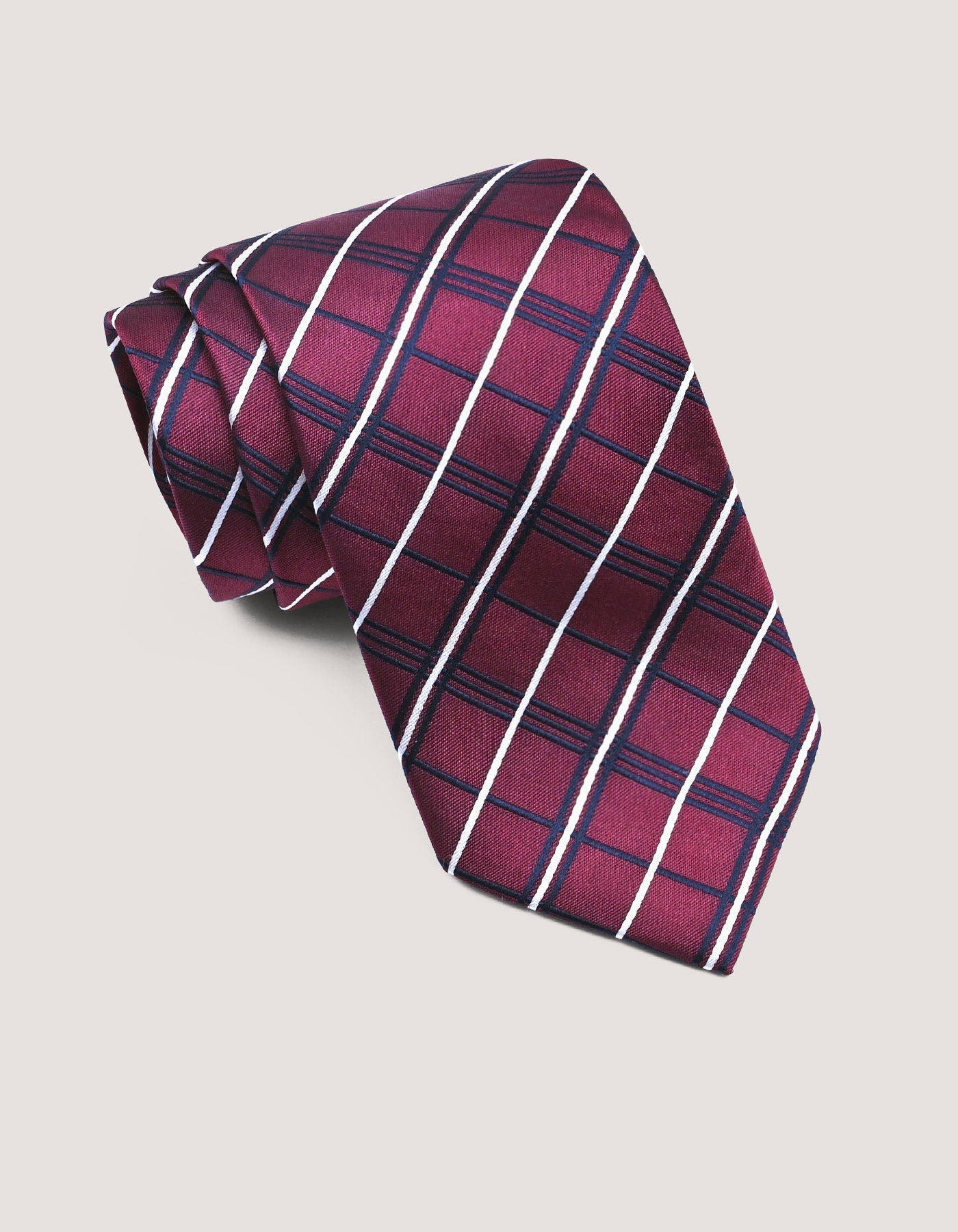Maroon and Navy Check Silk Tie