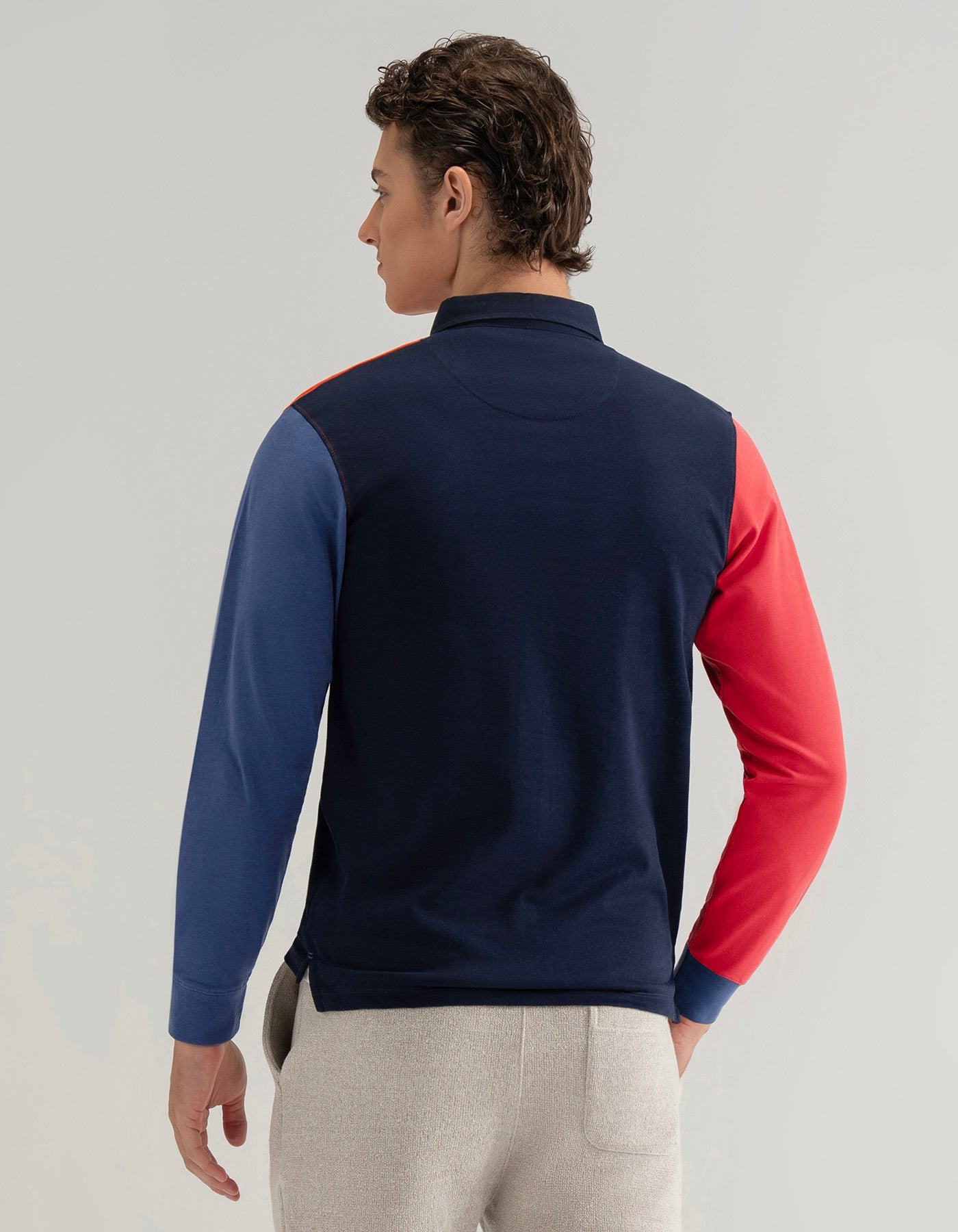 Navy and Red Colour Block Rugby Shirt