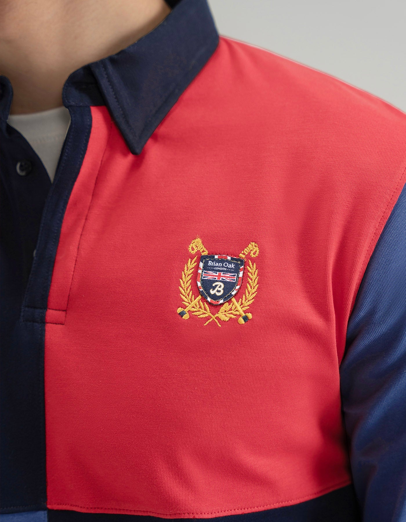 Navy and Red Colour Block Rugby Shirt