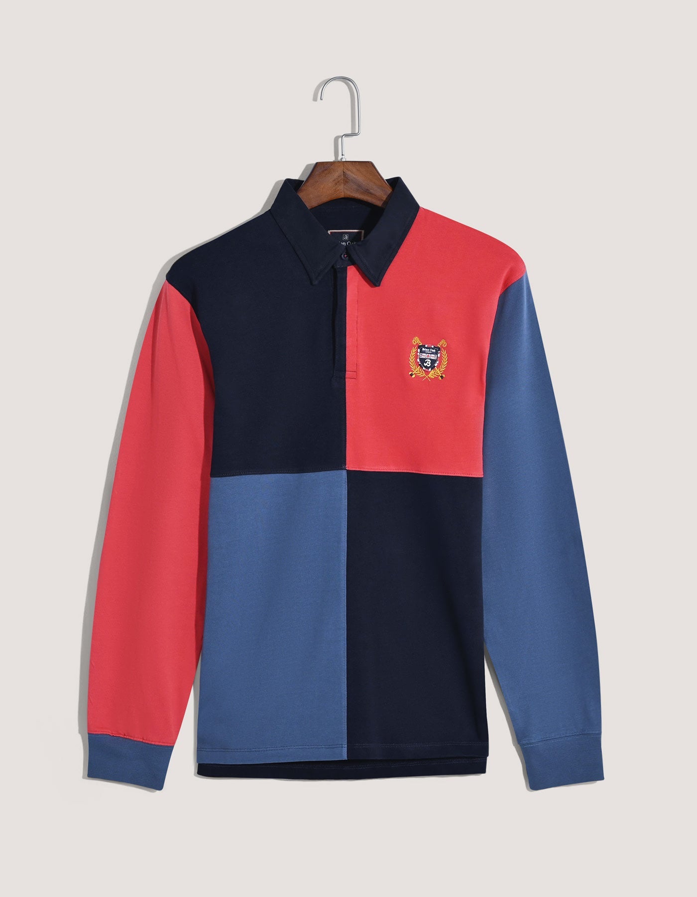Navy and Red Colour Block Rugby Shirt
