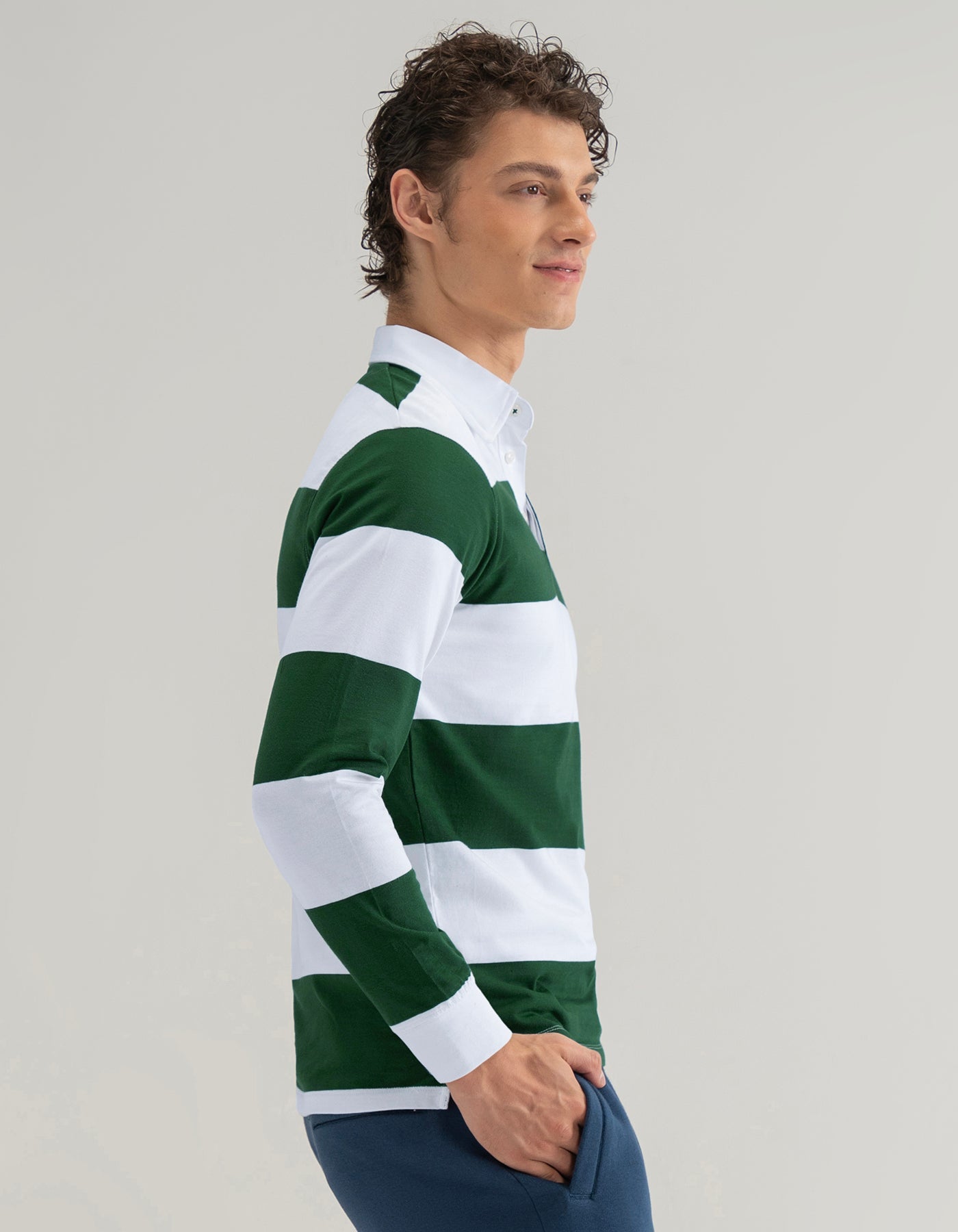 White and Green Striped Rugby Shirt