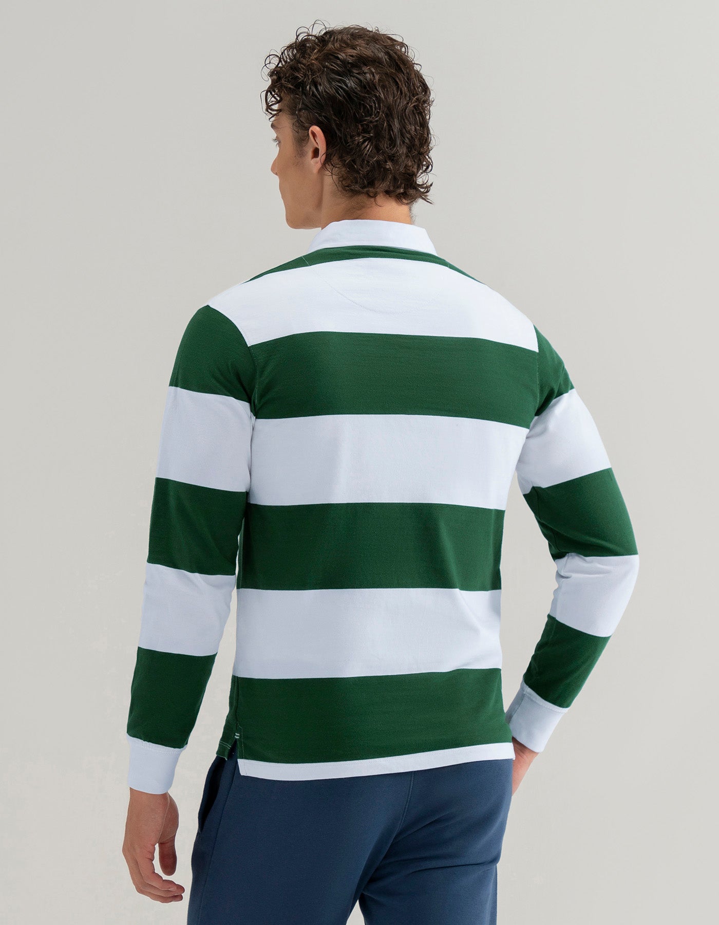 White and Green Striped Rugby Shirt