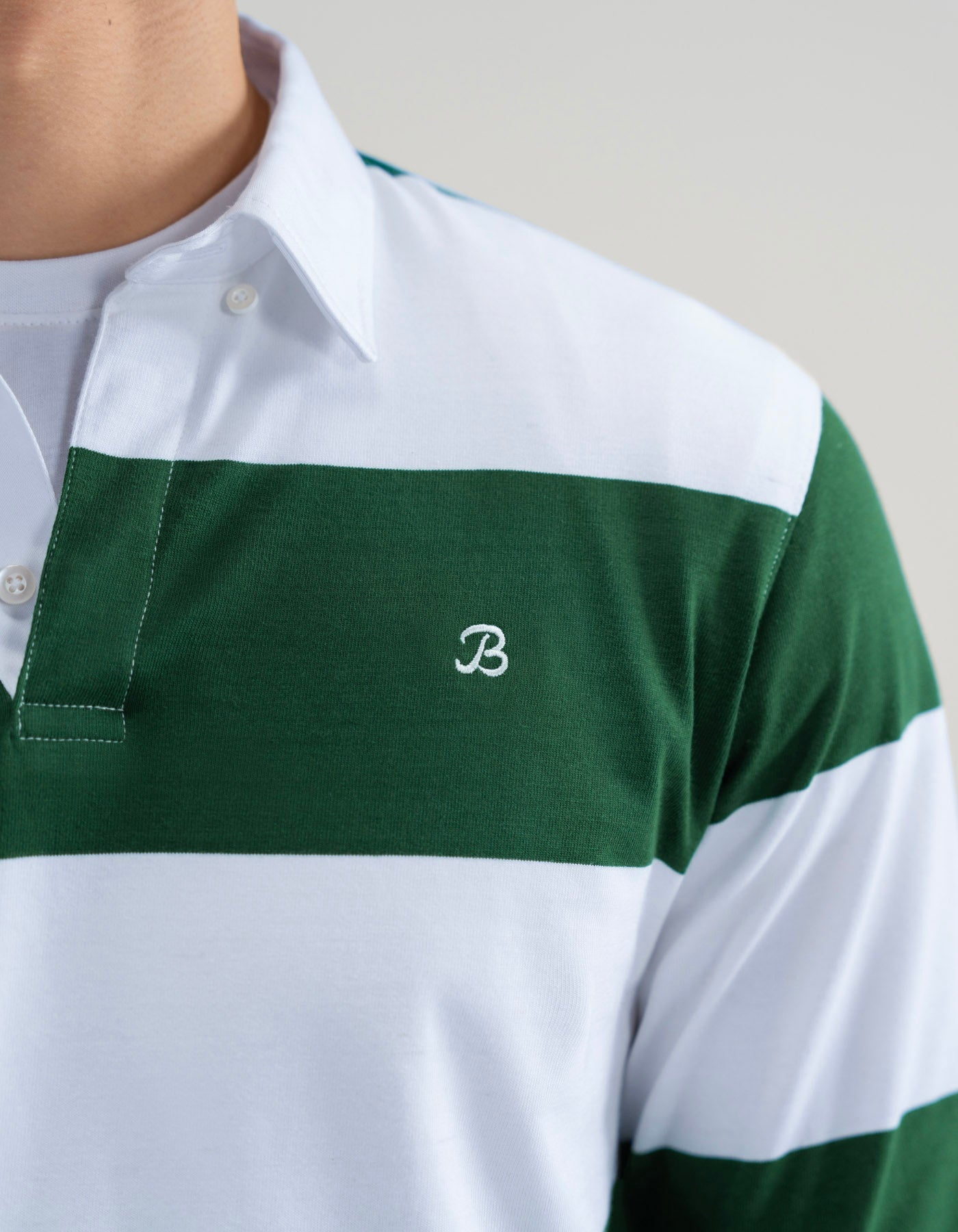White and Green Striped Rugby Shirt