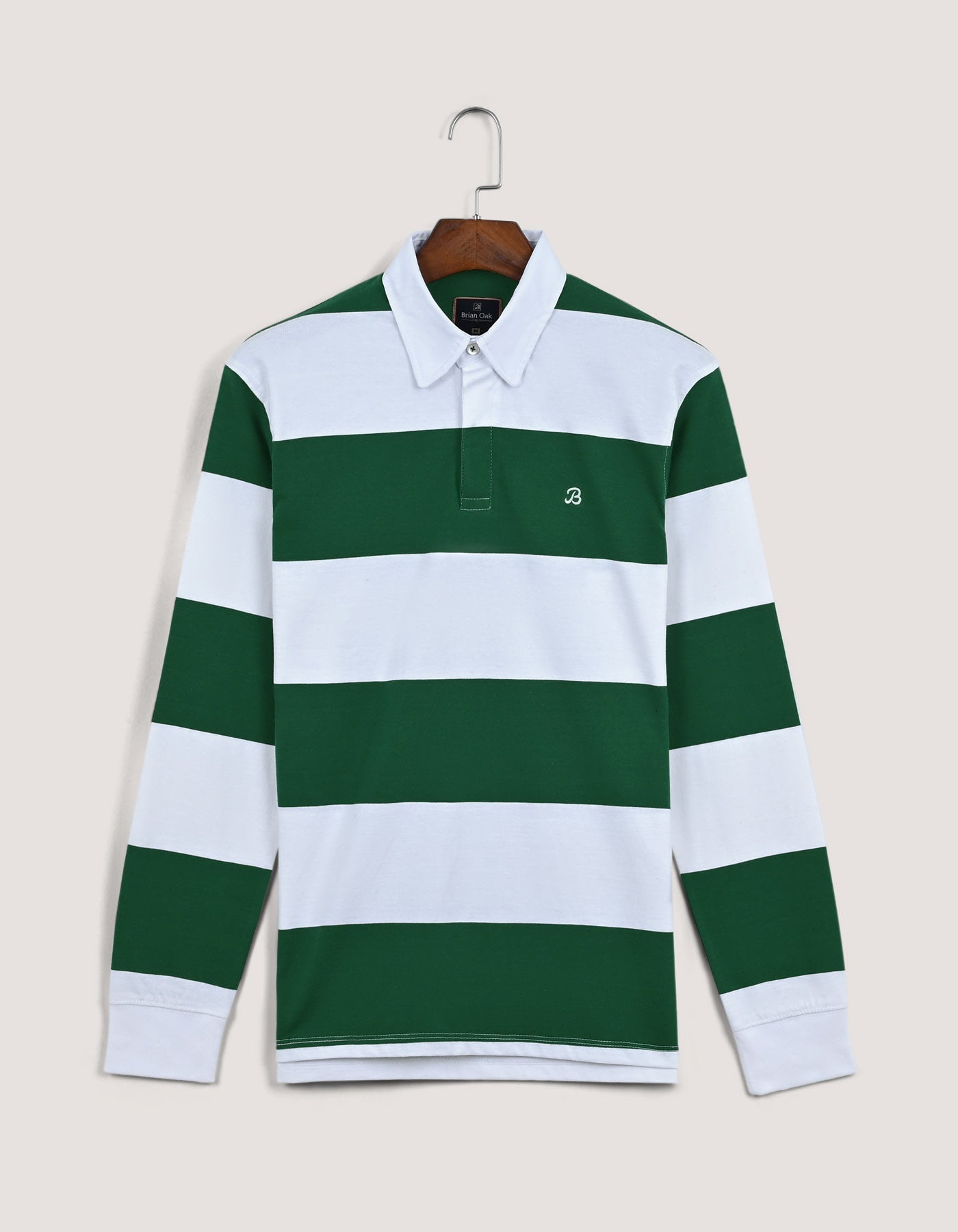 White and Green Striped Rugby Shirt