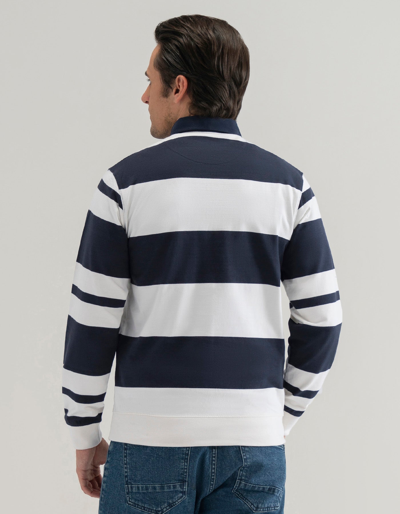 Navy and White Striped Rugby Shirt
