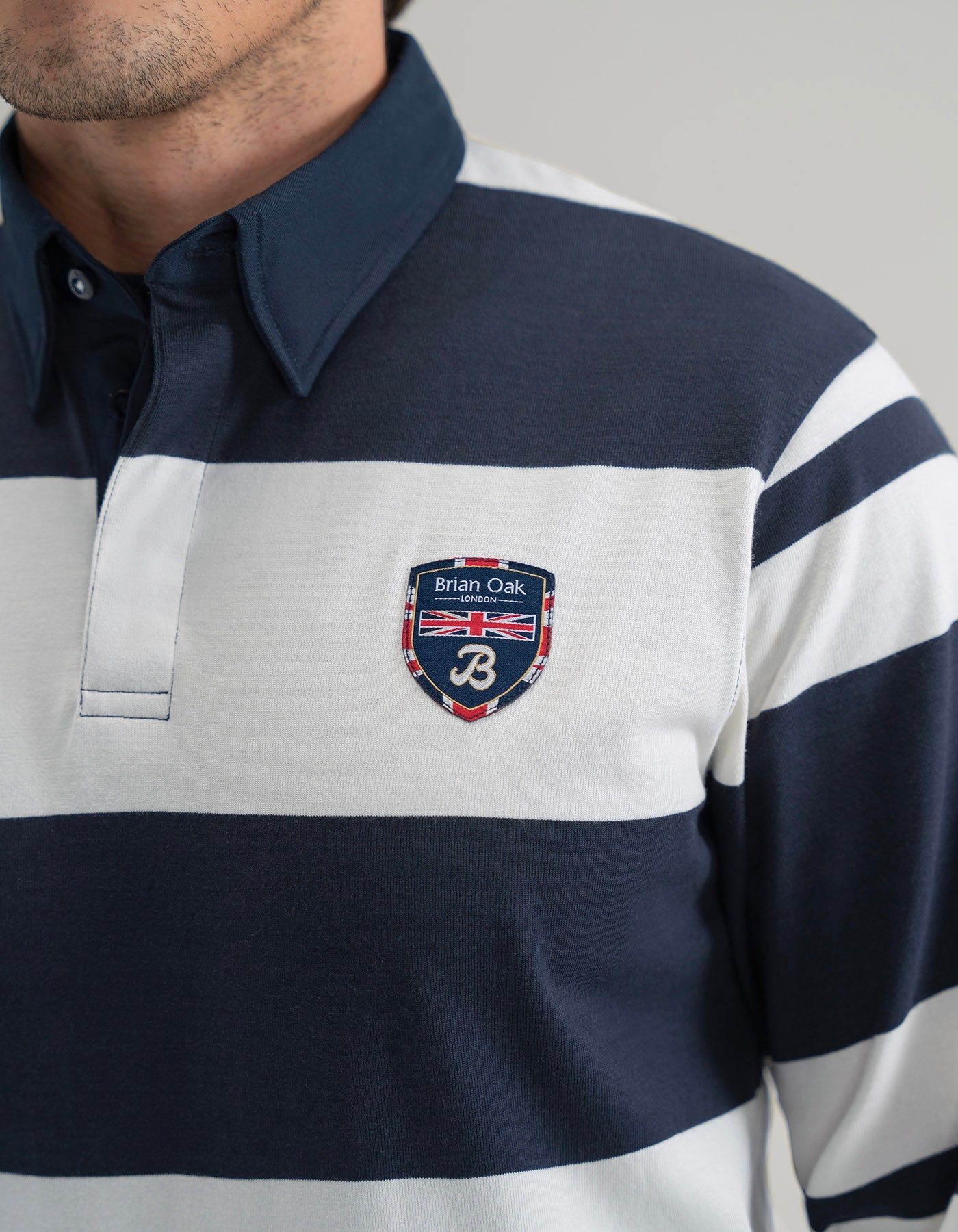 Navy and White Striped Rugby Shirt