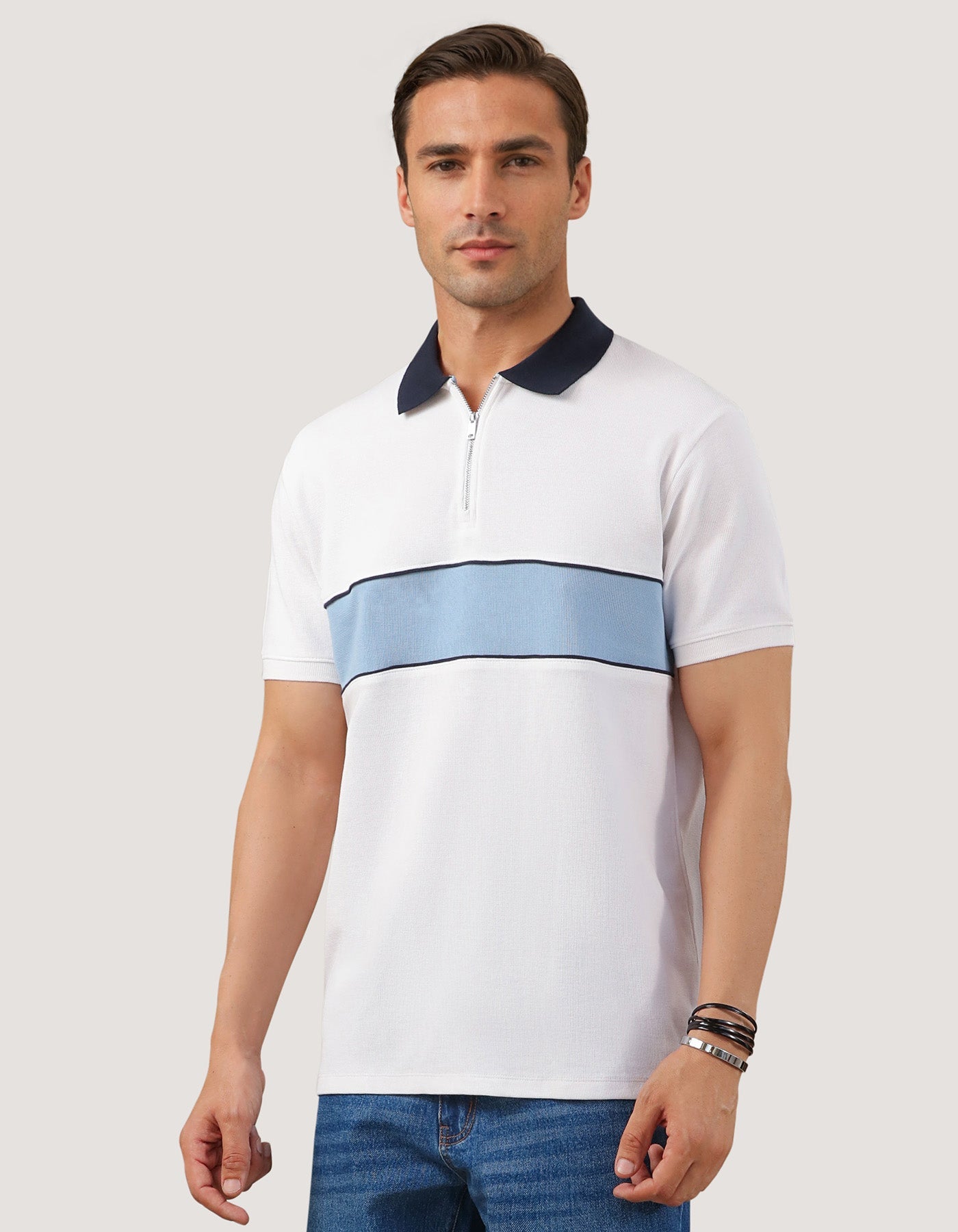 White Half Zip Polo Shirt
