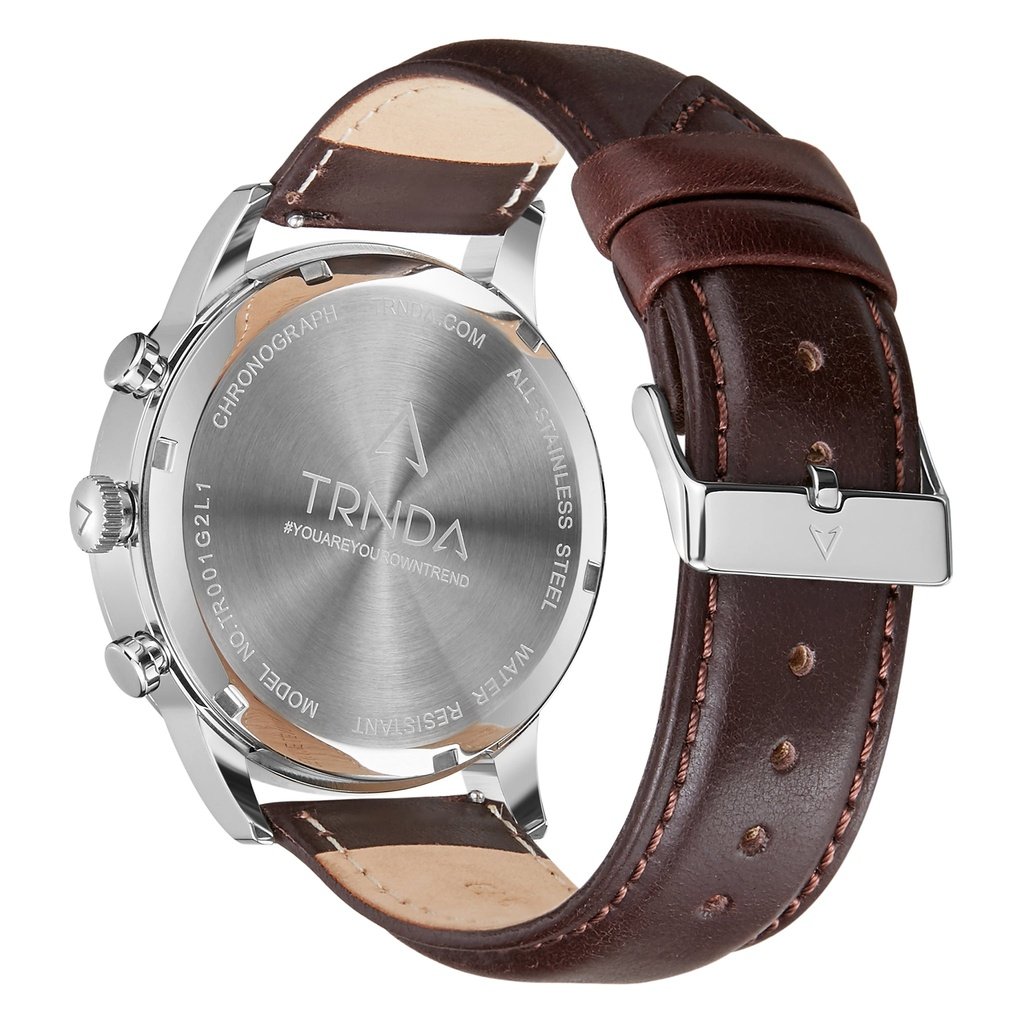 Trnda Men's Stainless Steel Watch, Brown Leather | Trn-W43sl
