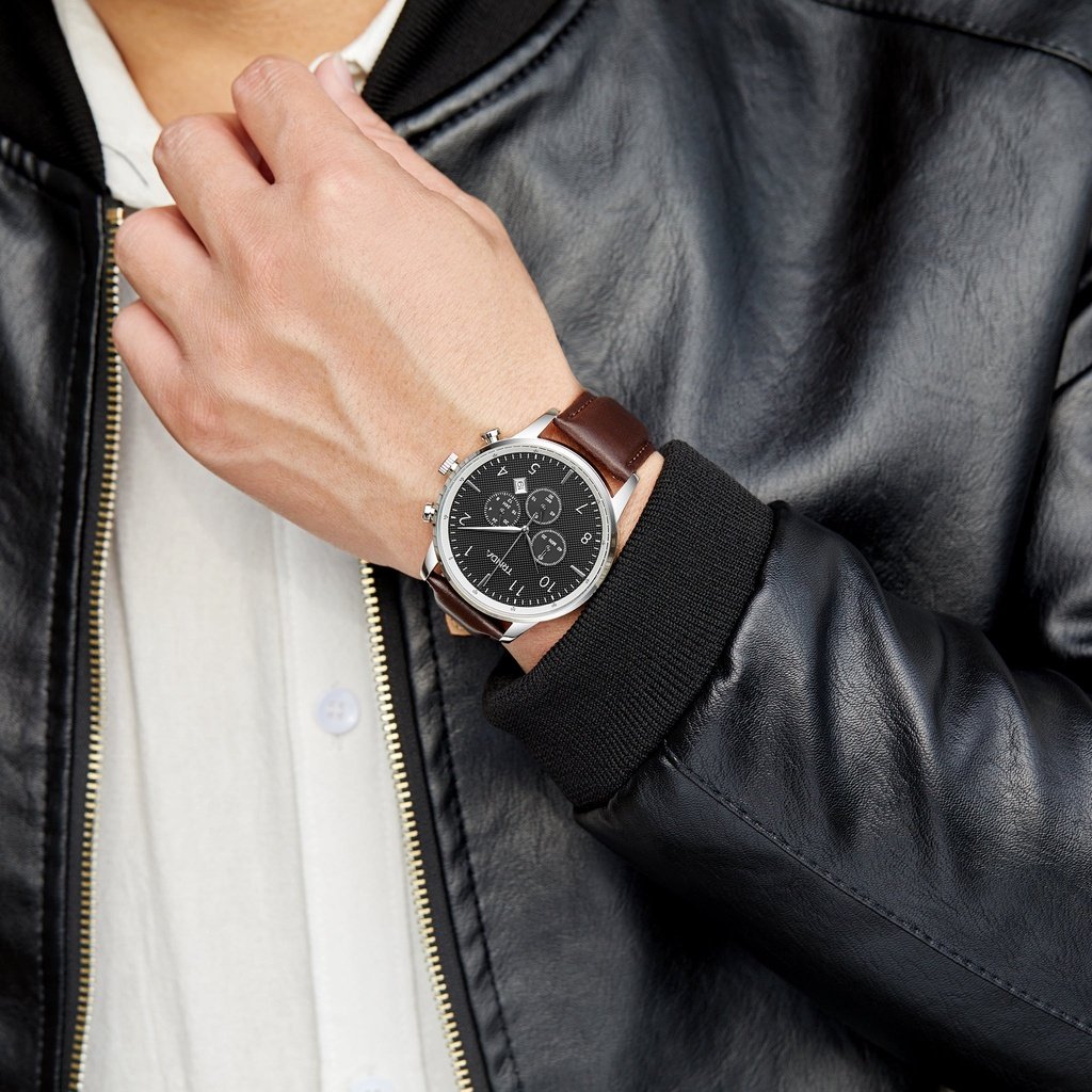 Trnda Men's Stainless Steel Watch, Brown Leather Band | Tm12345
