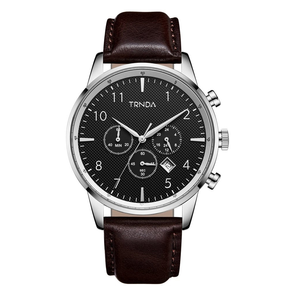 Trnda Men's Stainless Steel Watch, Brown Leather Band | Tm12345