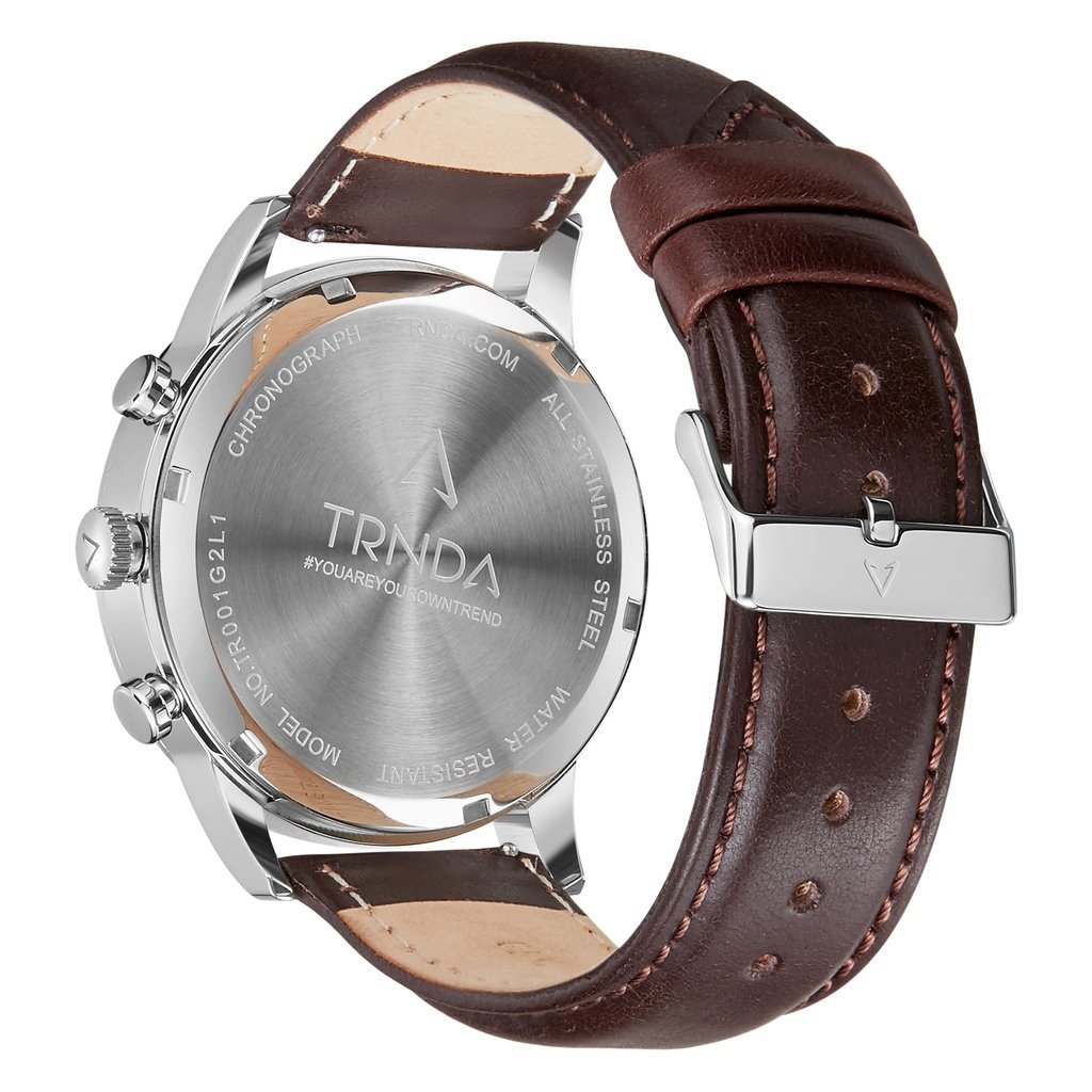Trnda Men's Stainless Steel Watch, Brown Leather Band | Tm12345