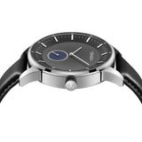 Trnda Men's Stainless Steel Watch, Black Leather Band | Trn-43sl