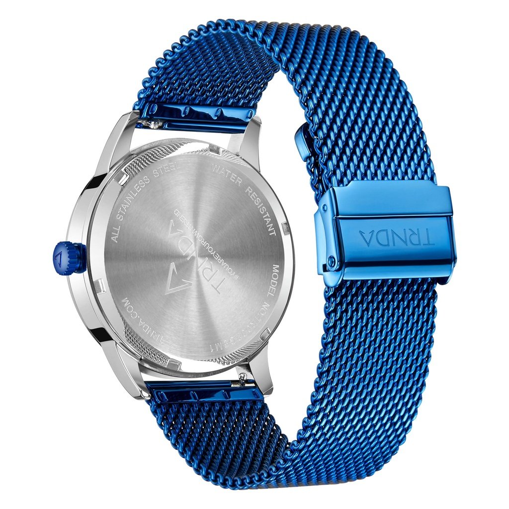 Trnda Men's Stainless Steel Watch, Blue Mesh Band | Trnda-43mm