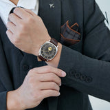 Trnda Men's Stainless Steel Watch, Brown Leather Band | Trn-Ss45-Br