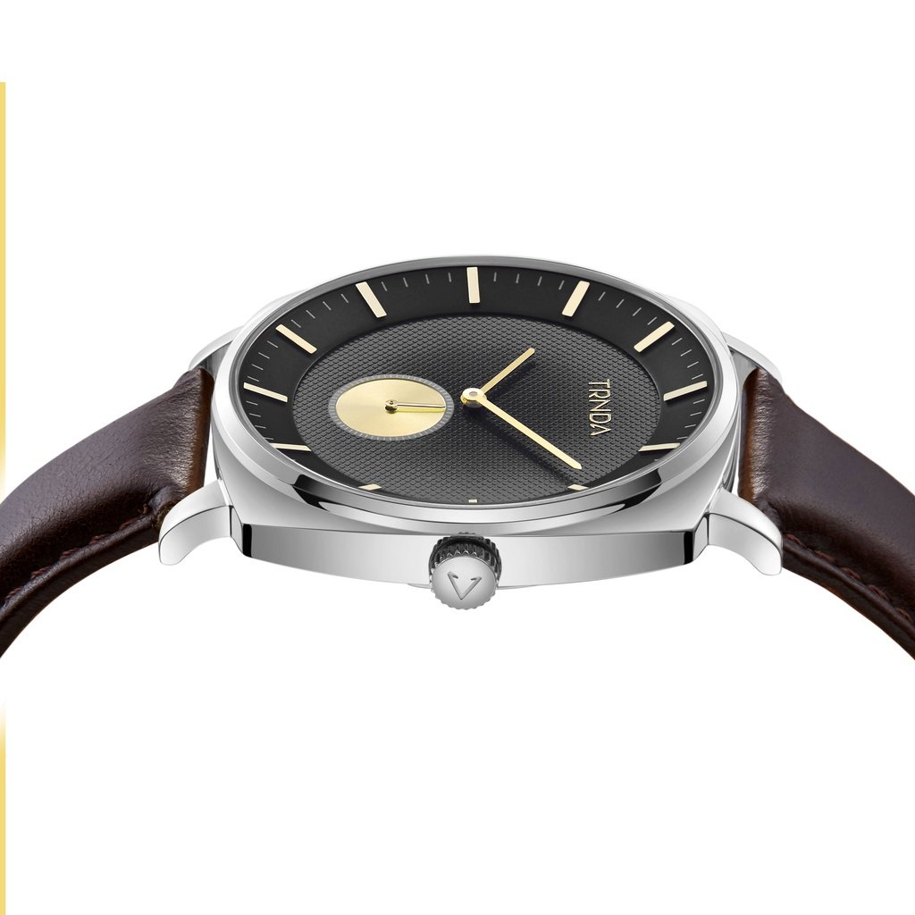 Trnda Men's Stainless Steel Watch, Brown Leather Band | Trn-Ss45-Br