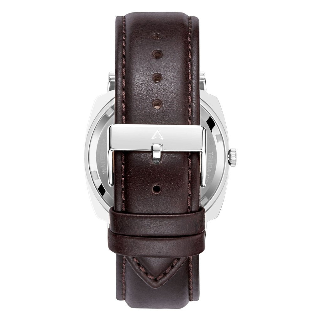 Trnda Men's Stainless Steel Watch, Brown Leather Band | Trn-Ss45-Br