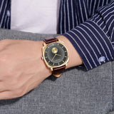 Trnda Men's Gold Stainless Steel Watch, Brown Leather | Trn-001