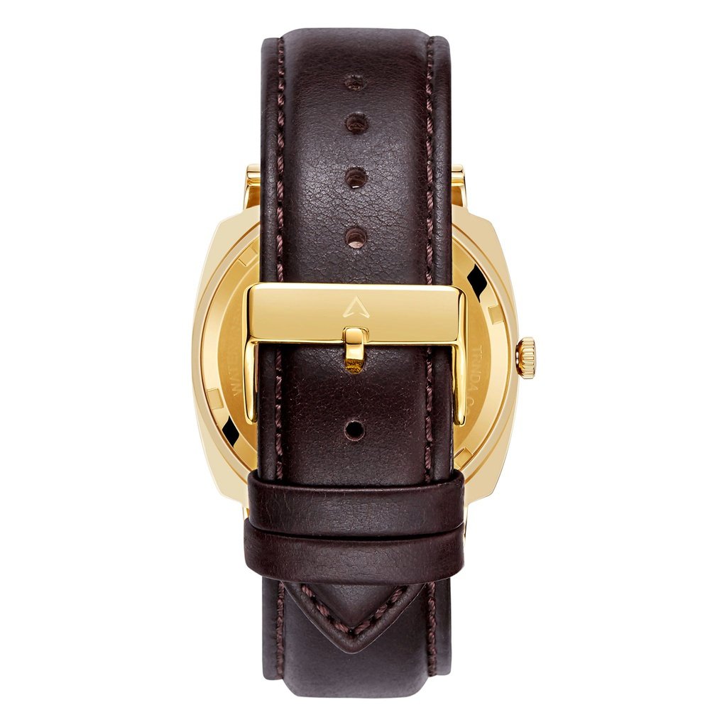 Trnda Men's Gold Stainless Steel Watch, Brown Leather | Trn-001