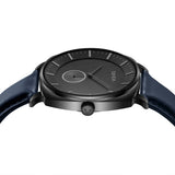 Trnda Men's Black Stainless Steel Watch, Blue Leather Band | Trndbk45